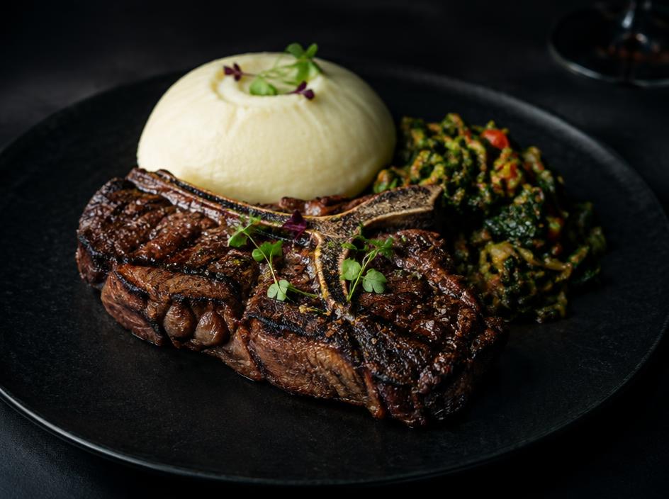 Traditional Zambian T-Bone & Nshima with Village Relish
